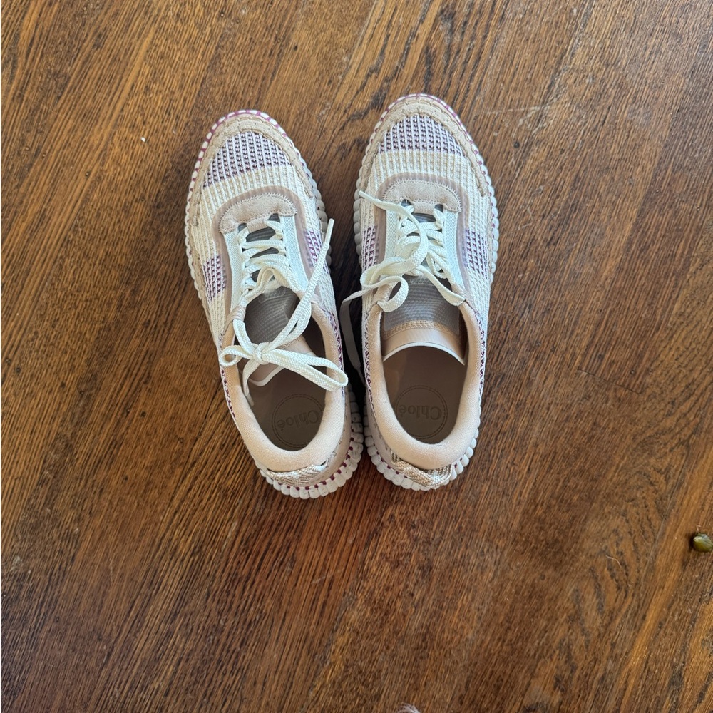 Chloe Beige and White Athletic Sneakers